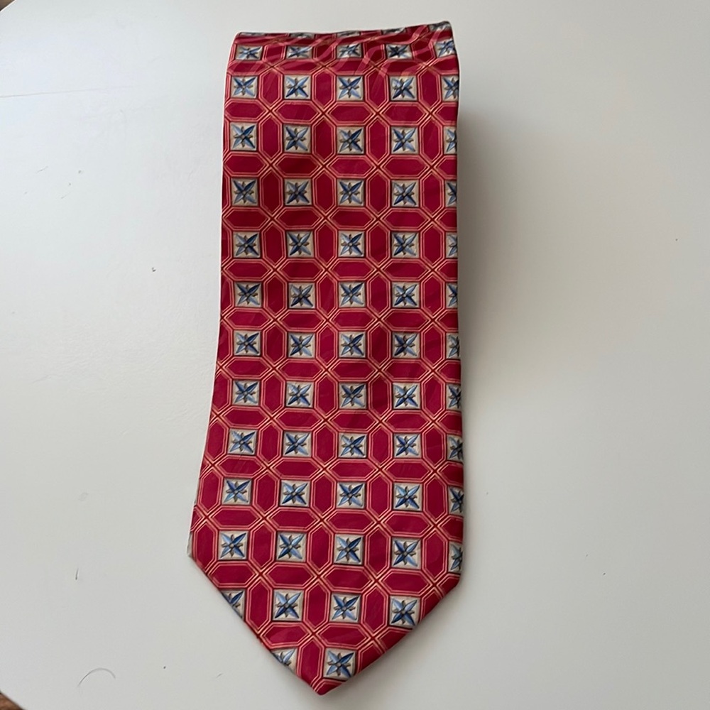 Ermenegildo Zegna Red Geometric Silk Tie Luxury Designer Men’s Neck Tie Italy
